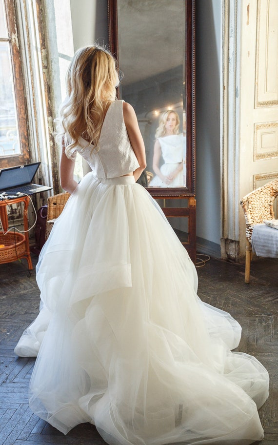 Pilar Boho Lace Two-Piece Bridal Gown| Rebecca Ingram