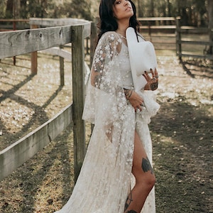 Counting Stars Boho Wedding Dress by Boom Blush. Unique Vintage Bohemian Backless Bridal Gown 2024 with Long Sleeves, Backless Celestial image 9