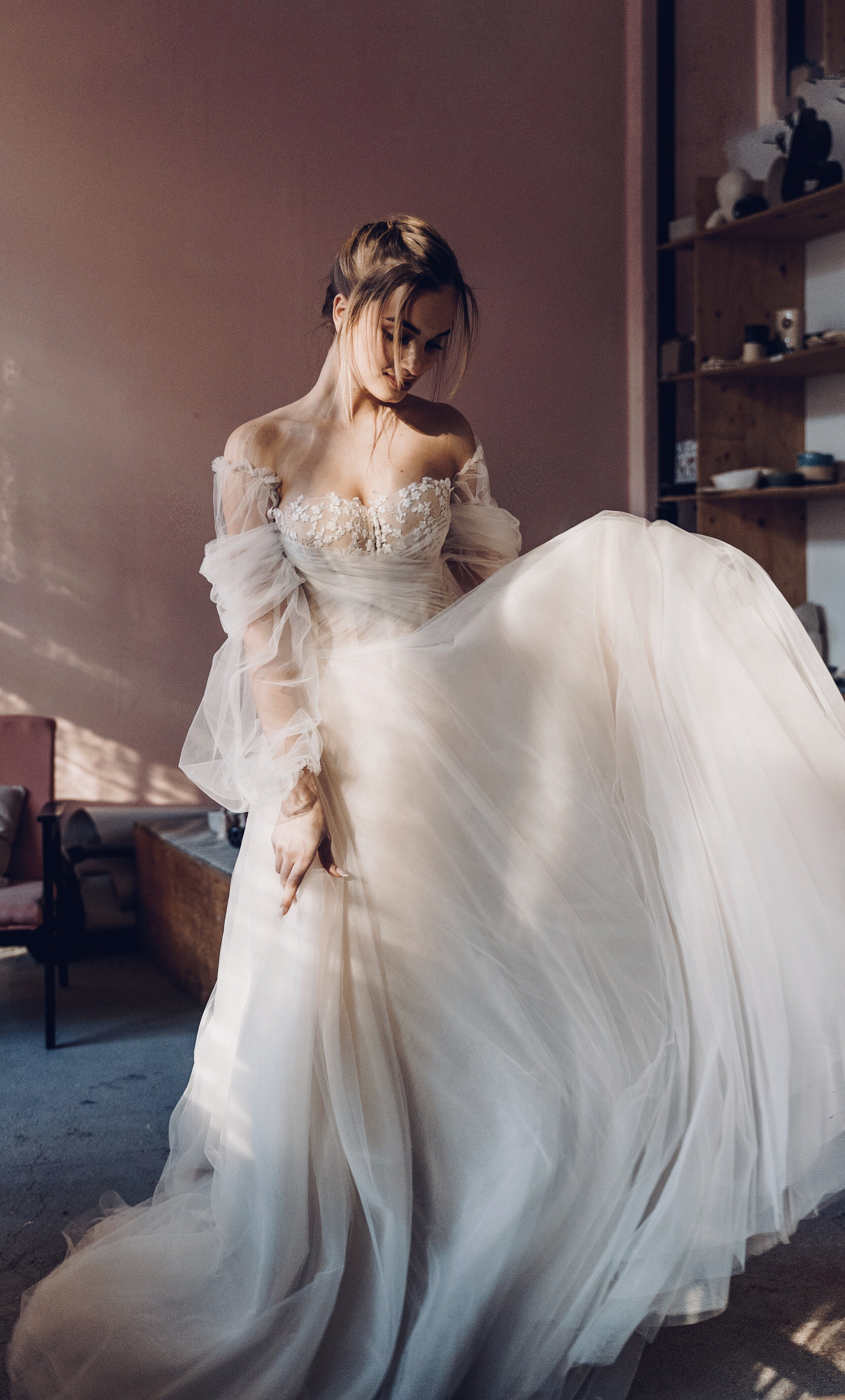 Savanna by Boom Blush, A-line Tulle Wedding Dress. Dreamy Wedding Gown With  Detachable Long Sleeves, Floral Lace, off the Shoulder, 2023. - Etsy
