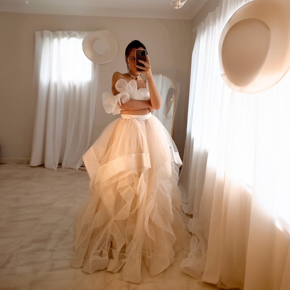 Unique Two Piece Wedding Dress, Bridal Separates ,crop Top Dress