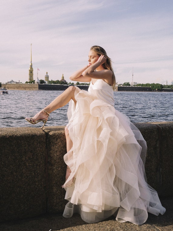 two piece crop top wedding dress