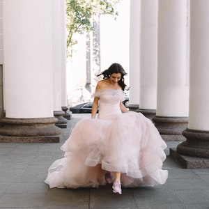 Unique Pink Wedding Dress With Ombre Skirt, Off The Shoulder. Colored Disney Mermaid Wedding Gown 2023 by Boom Blush. image 4