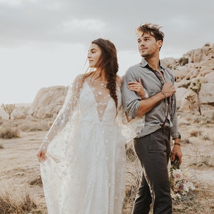 Counting Stars Boho Wedding Dress by Boom Blush. Unique Vintage Bohemian Backless Bridal Gown 2024 with Long Sleeves, Backless Celestial image 10