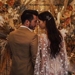 Counting Stars Boho Wedding Dress by Boom Blush. Unique Vintage Bohemian Backless Bridal Gown 2024 with Long Sleeves, Backless Celestial image 8