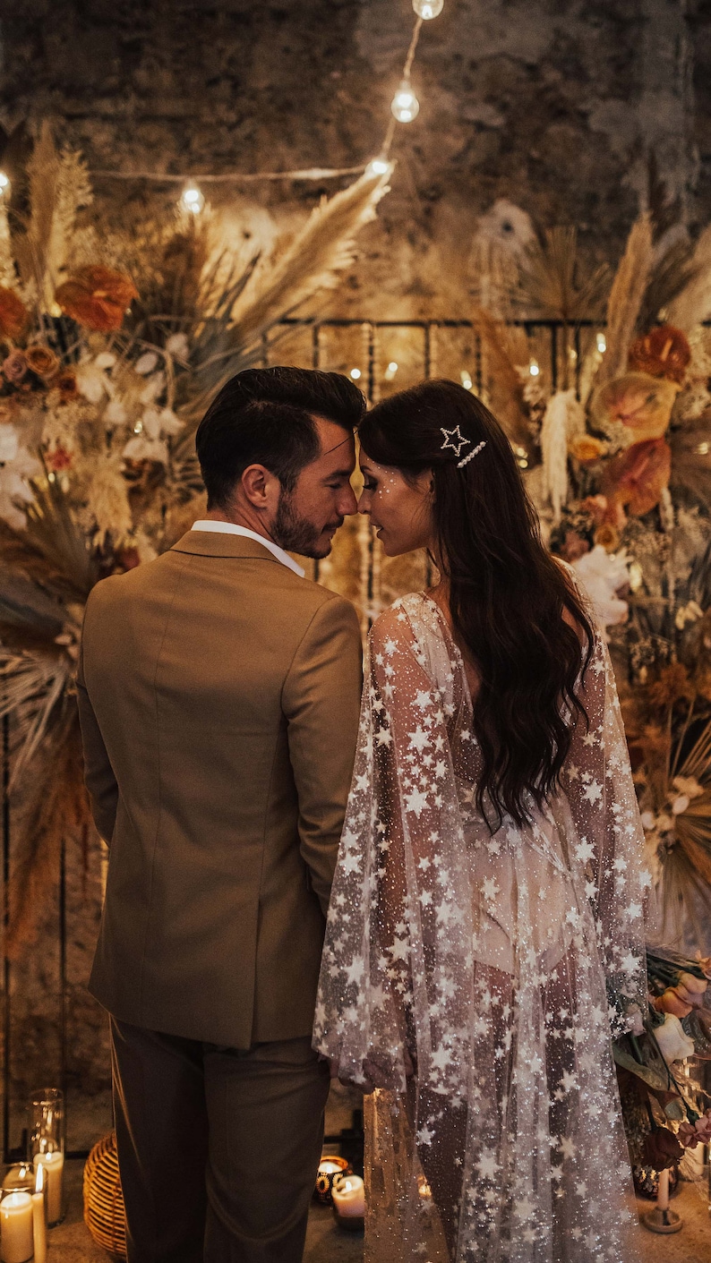 Counting Stars Boho Wedding Dress by Boom Blush. Unique Vintage Bohemian Backless Bridal Gown 2024 with Long Sleeves, Backless Celestial image 8
