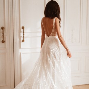 Sparkle by Boom Blush. Unique Sparkly A Line Wedding dress with Deep V Neck and open back for a modern bride, 2023 image 9