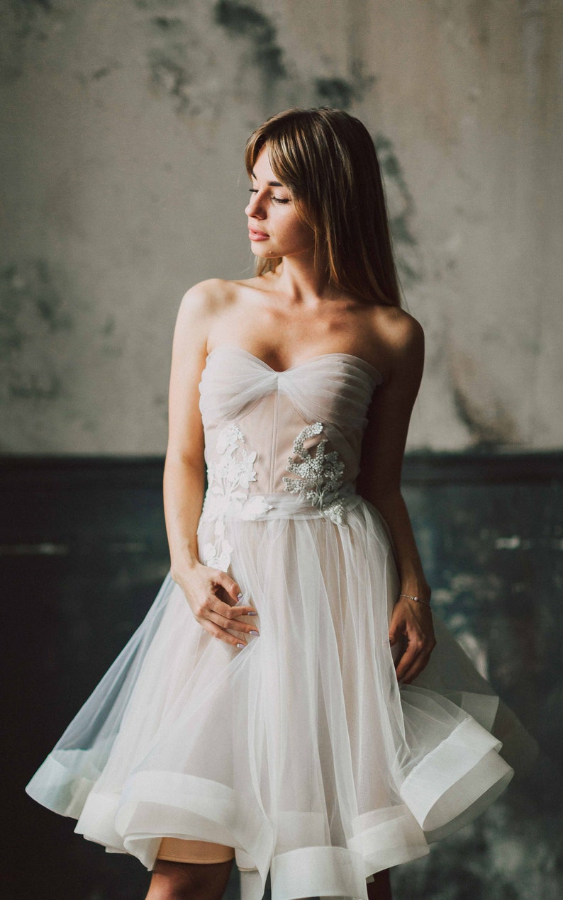 Nude Soul by Boom Blush. Unique Short Wedding Dress with Beautiful full skirt 2023. image 3