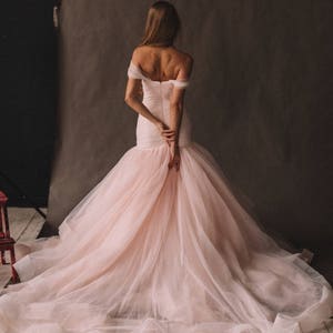 Unique Pink Wedding Dress With Ombre Skirt, Off The Shoulder. Colored Disney Mermaid Wedding Gown 2023 by Boom Blush. image 2