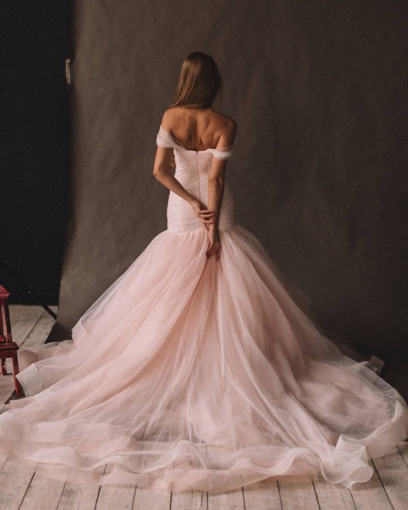 Unique Pink Wedding Dress With Ombre Skirt, Off The Shoulder. Colored Disney Mermaid Wedding Gown 2023 by Boom Blush. image 2