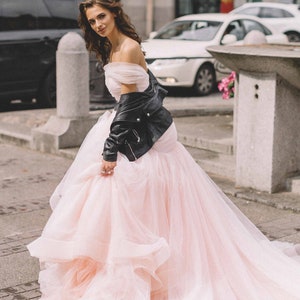 Unique Pink Wedding Dress With Ombre Skirt, Off The Shoulder. Colored Disney Mermaid Wedding Gown 2023 by Boom Blush. image 10
