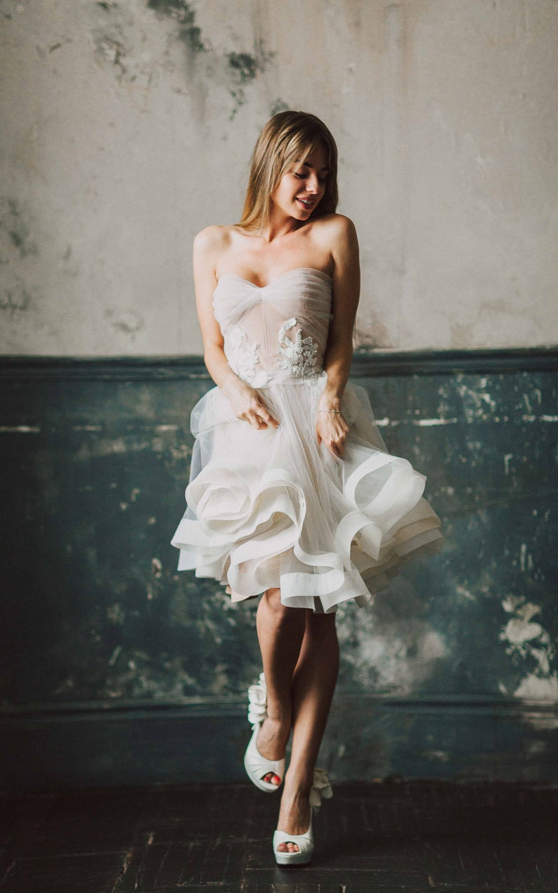 Nude Soul by Boom Blush. Unique Short Wedding Dress with Beautiful full skirt 2023. image 1