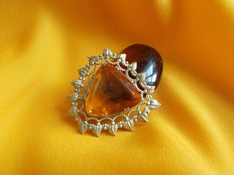 Russian vintage gold tone brooch Vintage USSR. Crystal brooch Soviet jewellery