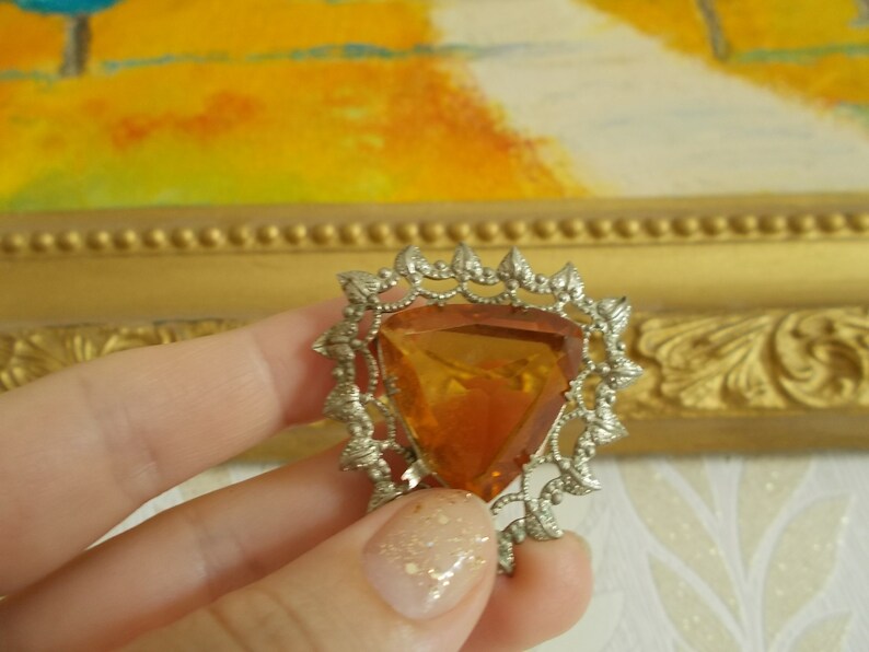 Russian vintage gold tone brooch Vintage USSR. Crystal brooch Soviet jewellery