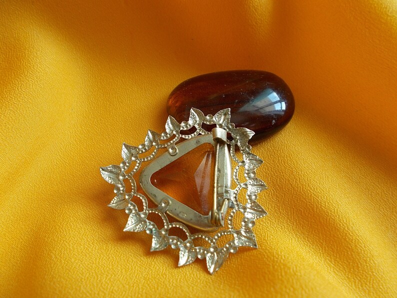 Russian vintage gold tone brooch Vintage USSR. Crystal brooch Soviet jewellery