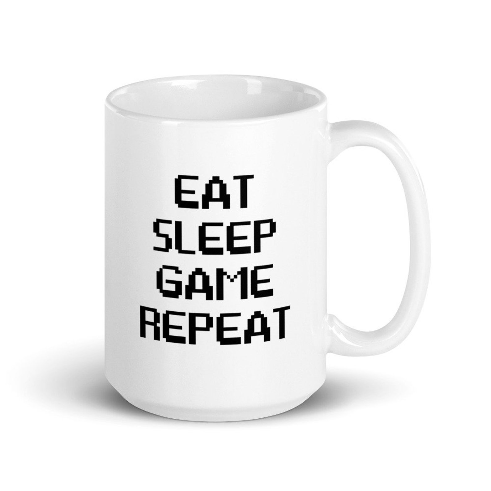 Taza Sleep Eat Game Repeat - Diseño Impreso Por Ambos Lados, 375 Ml, Cerámica Blanca, Ideal Para Gamers Y Como Regalo