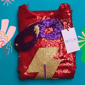 Personalised Sequin Superhero Cape and Mask Set, Pretend Play, Superhero Outfit, Unique Gifts, Personalised gifts for children.