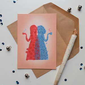 postkaart, kaart met envelop, vriendschap, liefde, knuffel illustratie, warme groeten, lief kaartje, beste vrienden, koffie, vriendinnen