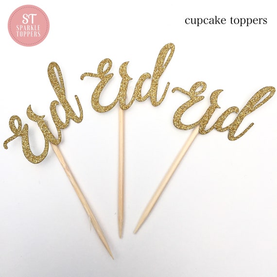 SALE 10 Pieces Eid Mubarak Silver Glitter Cupcake Topper Islamic