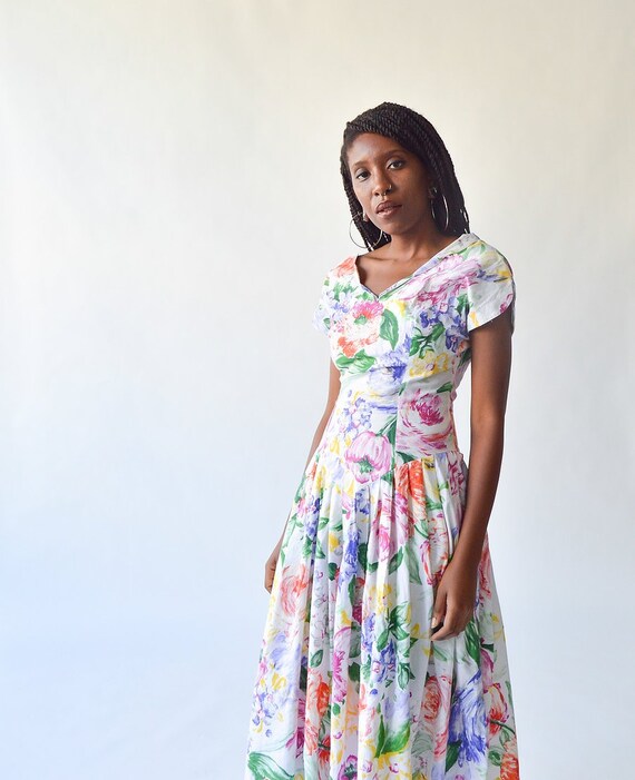 Vintage 80's Mischa Rainbow Floral Dress
