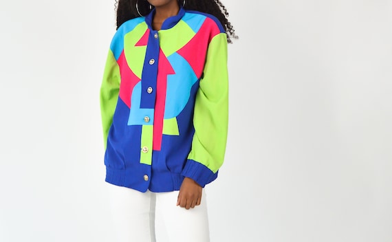 Vintage 90's Geometric Neon Shapes Bomber Top
