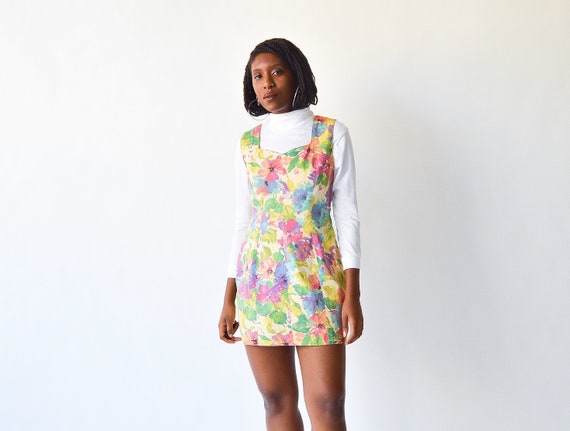 Vintage Pastel Impressionistic Floral Mini Dress