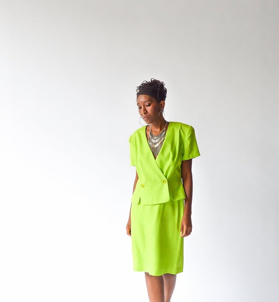 Vintage 90's Minimal Silk Lime Suit