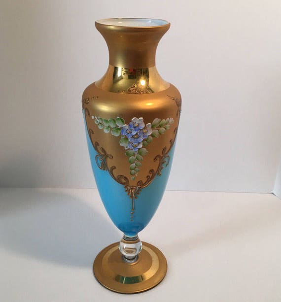 Antique Bohemian Glass Vase With Gilt Work And Enameled Etsy