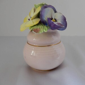 Vintage Radnor Bone China Made in England Pink Vase of Colorful Pansies Perfect Condition image 1