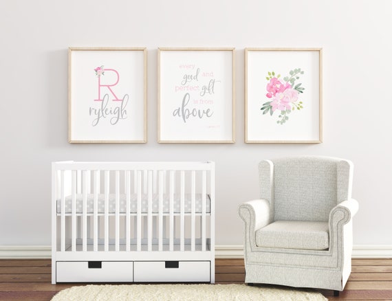Pink And Gray Girl Nursery Art Pink And Grey Baby Shower Etsy