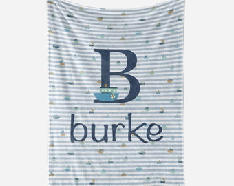 Personalized Baby Blanket for a Boy, Baby Boy Gift, Newborn Baby Blanket - Allover Boat Print