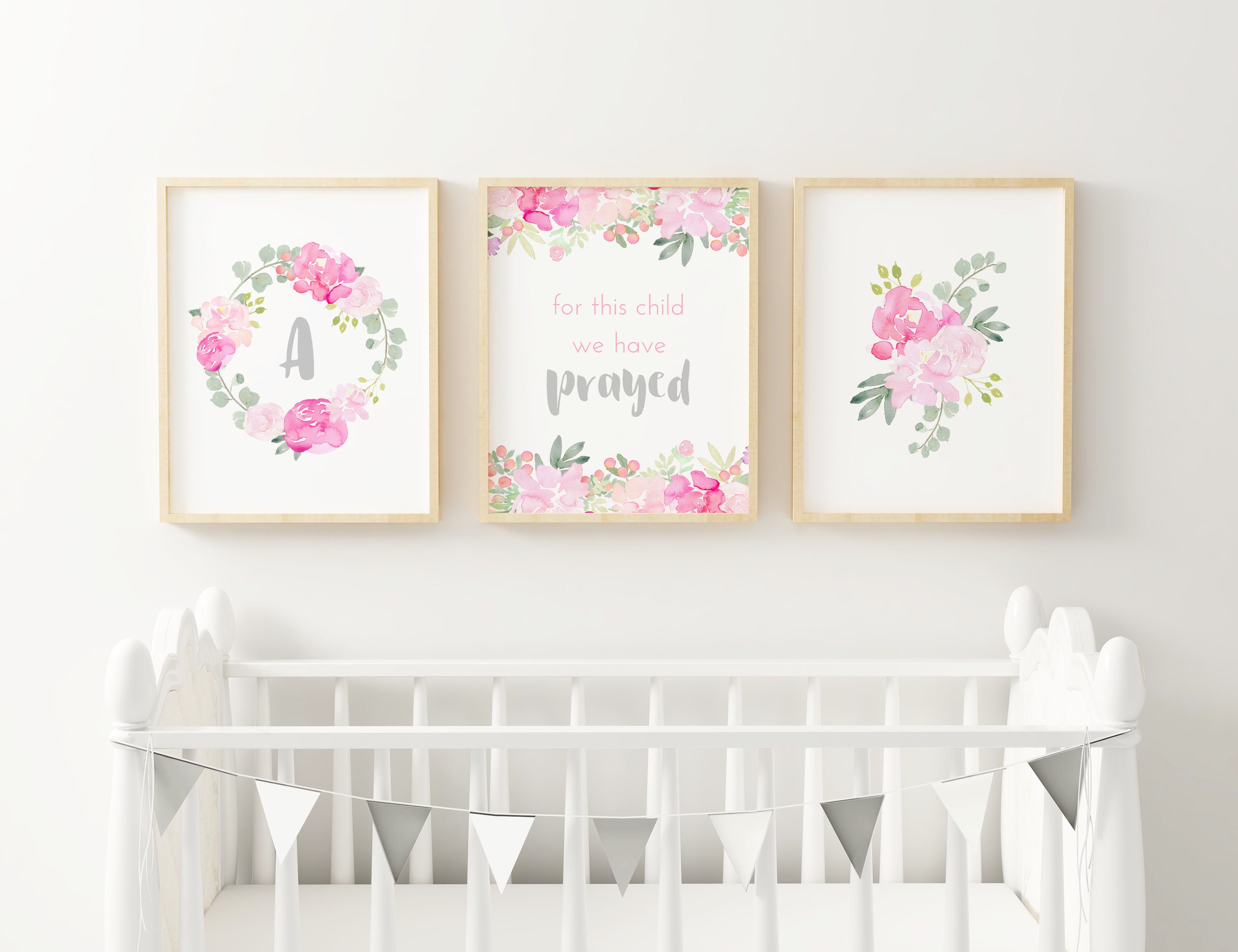 Pink And Grey Baby Girl Wall Decor For Nursery Art Print Fl