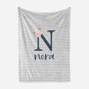 Custom Baby Blanket with Name, New Baby Girl Gift, Personalized Newborn Baby Gift For A Girl, Gift for Baby Girl, 1 year old Baby Girl Gift Grey / Navy