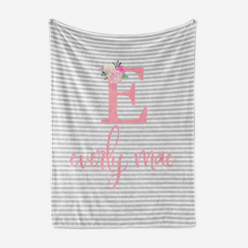 Custom Baby Blanket with Name, New Baby Girl Gift, Personalized Newborn Baby Gift For A Girl, Gift for Baby Girl, 1 year old Baby Girl Gift Grey / Pink