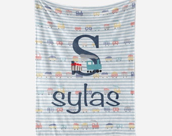 Boy Baby Shower Gift, Custom Train Baby Blanket with Name, Personalized Baby Boy Blanket, Personalized Gift for Baby Boy