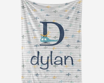 Personalized Airplane Baby Blanket for a Boy, Baby Boy Gift, Newborn Baby Blanket - Allover Plane Print