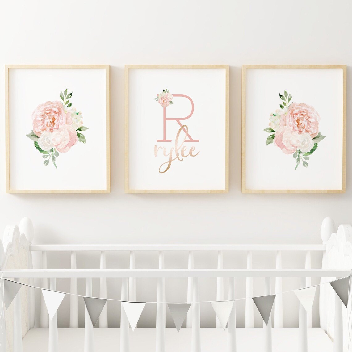 Framed Wall Art for Nursery Set of 3 Personalized Blush Etsy