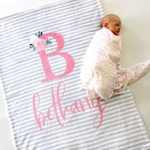 Custom Baby Blanket with Name, New Baby Girl Gift, Personalized Newborn Baby Gift For A Girl, Gift for Baby Girl, 1 year old Baby Girl Gift