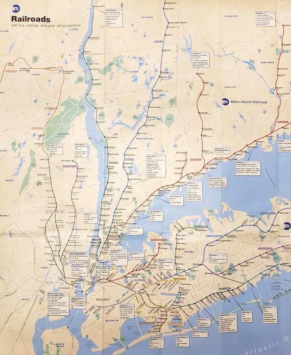Nyc Metro North Map New York City Mta Nyc Subway Train & Lirr Railroad Map Poster | Etsy