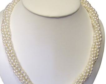 Elegante, wunderschöne hochwertige Süßwasserzuchtperle länglich Form Biwa Stil, Twist/Torsade Halskette, 18" nach Twist, 925 Silber