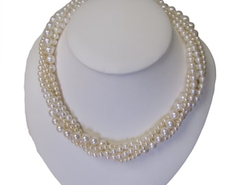 Wunderschöne, hochwertige, hochglänzende Süßwasserzuchtperle Torsade / Twist-Kette 925er Silber, 5-reihig, 4-8 mm, 17", handgefädelt."