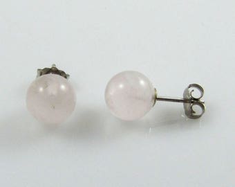 Rosenquarz 8mm Ohrstecker, massivem Sterling Silber