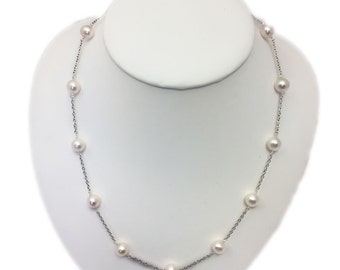 Sterling Silber 925 Oder Gold Filled Station Halskette "Tin Cup " mit Süßwasser-Zuchtperlen 7,5-8 mm AAA, 18"