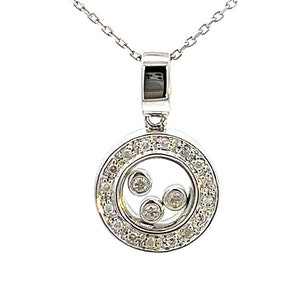 Happy Diamond Round Pendant , Solid Gold 14Kt. White