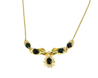 Saphir und Diamant Chevron Halskette, 14Kt. Massives Gelbgold, 48 cm