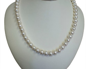 Süsswasserzuchtperle 7.5-8 mm oder 8-8.5 mm, 43 cm, Massivgold 14Kt. Gelbe Kugelschließe