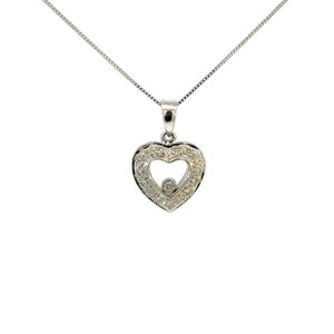 Happy Diamond Heart Pendant, Solid Gold 14Kt. White