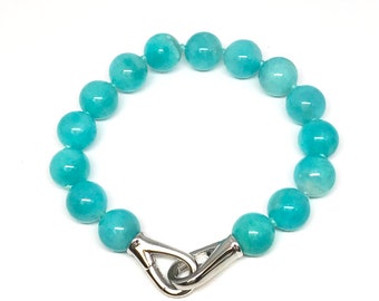 10 mm peruanische Amazonit-Armband, massive Sterling Silber Phantasie Verschluss