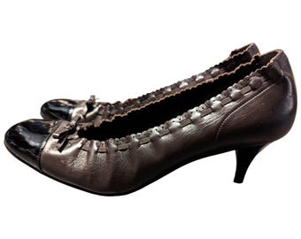 Escarpins Chanel en cuir à ruban et talon, vintage, pointure 37,5