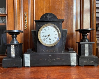 Art Deco fireplace clock about 30 cm with accessories yes about 20 cm made of marble. Without pendulum