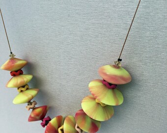 Handmade Polymer Clay Statement Necklace, Funky Lentil Beads